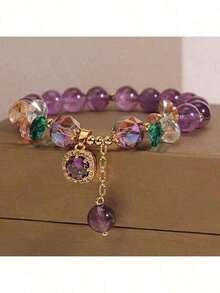 Vintage Elegant Amethyst Bead Bracelet, Women's Fashionable Jewelry, Suitable Daily Wear And Giving - Màu tím - Xem 3