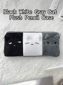 1 unidade de estojo portátil grande com estampa de gato tricolor fofo estilo INS, estojo de lápis de alta qualidade para material escolar/de escritório (pingente não incluso) - Estojo de lápis de pelúcia em formato de gatinho tricolor (chaveiro não incluso) - Ver 6