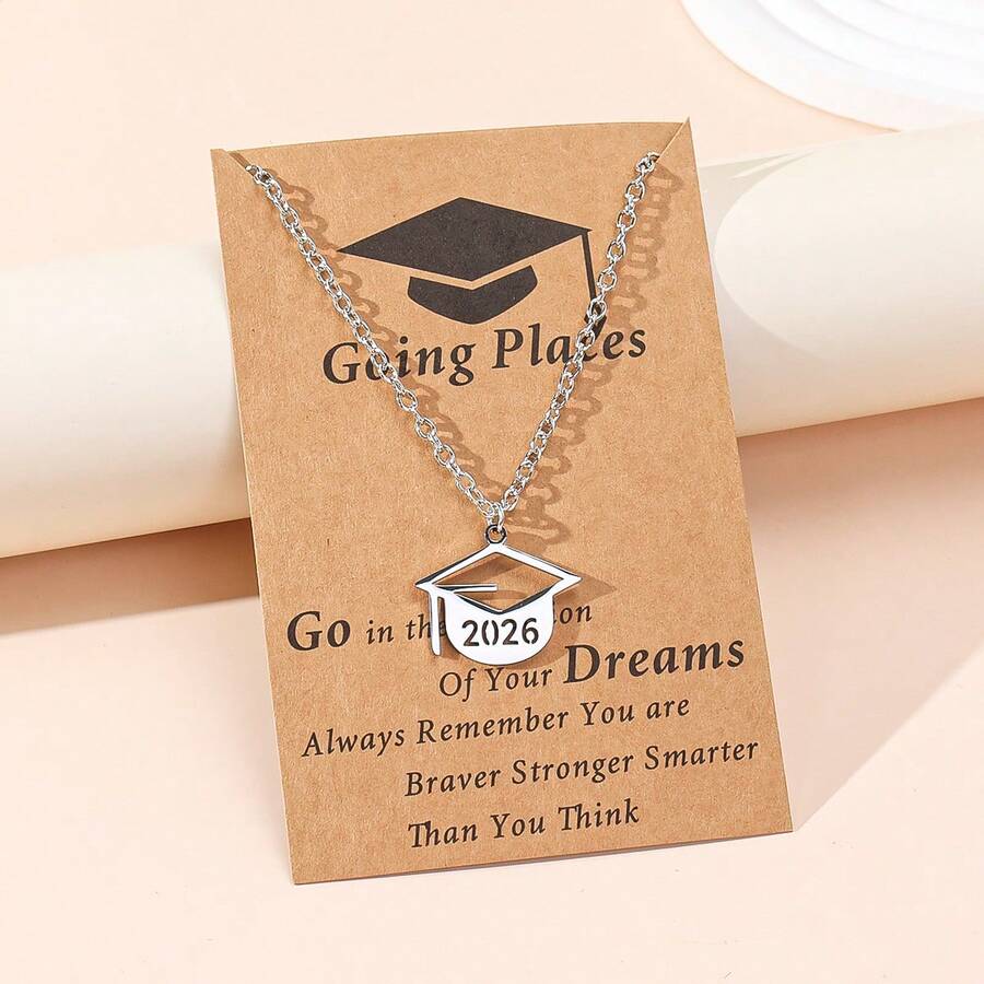 1件简约创意2026不锈钢毕业帽吊坠项链，适合男士佩戴 - 畢業季項鍊 - 查看 1