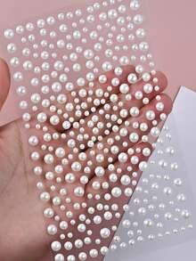 325片3D Y2K自粘DIY珍珠脸部装饰贴纸，325片白色闪光珍珠亚克力水钻贴纸，1张3D贴纸，可用于化妆、发型、脸部、指甲、装饰 - 彩色 - 查看 2