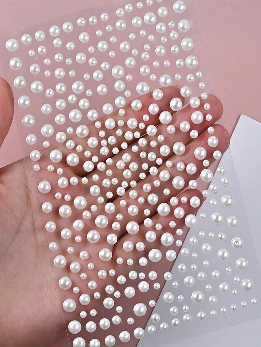 325片3D Y2K自粘DIY珍珠脸部装饰贴纸，325片白色闪光珍珠亚克力水钻贴纸，1张3D贴纸，可用于化妆、发型、脸部、指甲、装饰