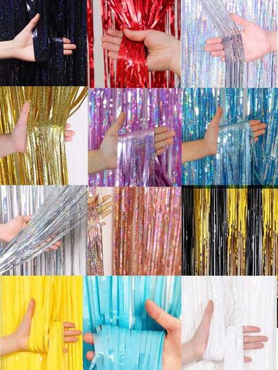 1件1米 x 2米闪亮流苏帘装饰，适用于生日派对、婚礼、返校季、情人节气球装饰