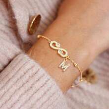 1条简约时尚心形无限符号字母金色不锈钢珠链手链，女士款 - 金黃色 - 查看 1