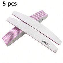 5件套专业半月形指甲锉，双面砂纸，80/100/150/180/240目，简约美甲沙龙专用 - 灰色 - 查看 11