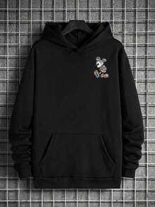Mickey Mouse Pattern Men's Hooded Sweatshirt, Casual Loose Pullover, Comfortable And Soft Men's Sweatshirt, Disney's Birthday Gifts, Travel Clothes, Playful Design, Comfortable Fabrics, Fan Clothes, Movie Lovers, Home Clothes, Durable Materials, Printed Jerseys, Men's. - màu đen - Xem 2