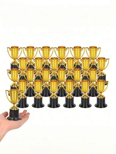 6pcs/3pcs/1pc Mini Gold Plastic Trophy With Black Base. A Set Of Elegant Gold Plastic Trophy. Suitable For Party Commemorative Trophy, Party Favors, Props, Competition Winning Rewards And Celebration Events.
