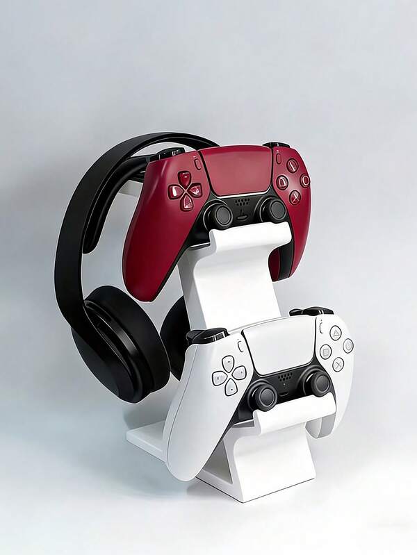 Universal Game Controller & Headphone Stand 3-In-1 Game Controller Holder For 2 Gamepads & 1 Headphone Space-Saving Desktop Organizer Headphone Storage Rack For Hardcore Gamers Casual Users For Gaming Home Entertainment Workspace Setup Storage Shelf Desk Accessories Game Accessory Gaming Room Decor