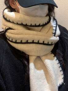 1pc Beige Knitted Scarf, Soft & Warm Knitted Thick Scarf For Women In Winter, Unisex Student Couple Neck Warmer - Beige - View 6