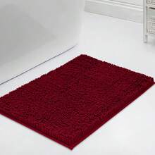 1pc Minimalist Soft Chenille Absorbent Non-Slip Bathroom Mat, Toilet Mat - Burgundy - View 5