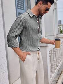 Áo sơ mi nam dài tay cổ bẻ cài cúc, kiểu dáng tối giản, độc đáo và thoải mái, trang phục thường ngày thiết yếu cho mùa xuân/thu, thiết kế đơn giản. - màu đen - Xem 4