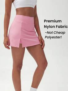 RRIVE Solid High Waisted Tennis Athleisure Skirt With Built-In Shorts A-Line Skirt Quick Dry Athletic Skort Preppy Mini Skirt For Tennis Yoga Golf Pickleball Running Summer Spring Outfits Vocation Outfits Workout Bottoms - 糖粉紅 - 查看 4