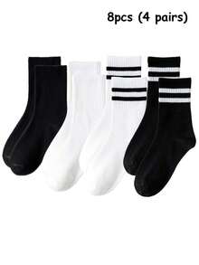5 Pairs Striped, Solid Color, And Heart Print Athletic Socks - Multicolor - View 16