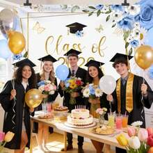 1pc Class Of 2026 Congratulations Banner Backdrop Floral Congrats Grad Photography Background Pastel Butterfly Graduation Party Decor Gold Confetti Prom 2026 Party Banner Photo Booth Props - Kiểu 3 - Xem 3