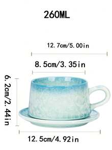 1 Set Crystalline Glaze Ceramic Coffee Cup & Saucer, Household Water/Coffee Mug, Japanese Retro Coarse Pottery Latte Cup, Elegant Coffee/Afternoon Tea Cup, Office Personal Coffee Cup, Breakfast Milk Cup, Gift - Multicolor - View 2