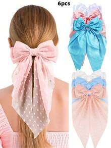 6个缎面蝴蝶结真丝发夹，雪纺发圈，优雅百搭，适合日常佩戴、派对、婚礼、约会等场合。 - 彩色 - 查看 7
