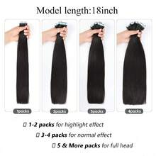 Tóc nối dạng băng dính màu đen, dài 16-24 inch, 100% tóc người Remy, thẳng mượt, không đường nối, kiểu dệt sát da, băng dính PU, 50g/gói, tóc nối dạng băng dính dành cho nữ, #1B màu đen tự nhiên - SNatural - Xem 8