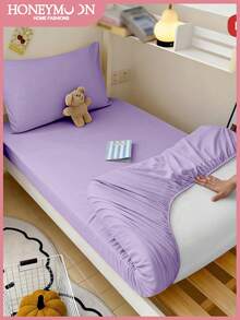 1 bộ ga trải giường màu trơn - Vải nỉ polyester, màu tím, phù hợp với nệm dày 9-12 inch, chống nhăn, phù hợp với giường đơn/đôi/nữ hoàng/vua cho gia đình và ký túc xá, đạt chứng nhận OEKO-TEX. - Màu tím - Xem 2