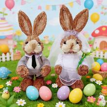 Easter Rabbit Table Decorations Cute Straw Mini Bunny Figurines Tabletop Centerpieces For Home Spring Party - J - View 4