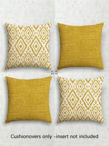 Bộ 4 vỏ gối trang trí họa tiết hình học hiện đại, chất liệu vải lanh cổ điển, khóa kéo ẩn, có thể giặt, thiết kế tối giản hiện đại, phù hợp trang trí nhà cửa, ghế sofa, phòng khách, phòng ngủ, xe hơi, ngoài trời. Không kèm ruột gối. - Màu vàng - Xem 11