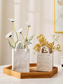1pc Creative High-End Resin Vase, White Niche Decor, Living Room Decoration, Starry Sky Dried Flower Vase - White - View 5