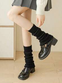 1 Pair Black/2 Pairs Black&White Fashionable Women's Leg Wammer With Ruffle,Slouch Socks For Fall And Winter - màu đen - Xem 4
