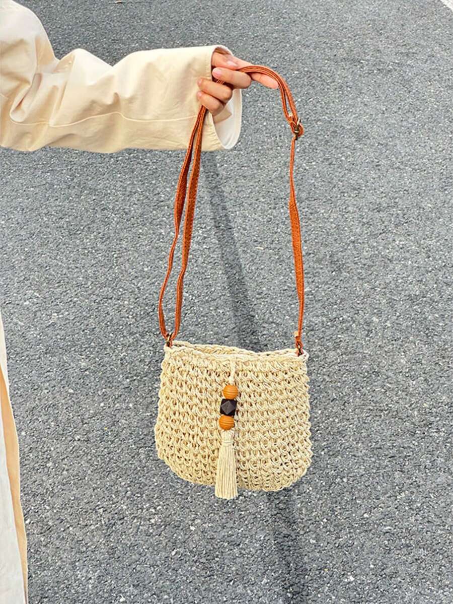 New Summer Straw Woven Small Crossbody Bag For Women, Unique Beach Vacation Phone Pouch - White - View 1