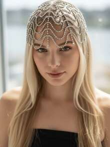 1件优雅女士闪亮水晶帽饰，浪漫新娘珠宝发饰 - 銀色 - 查看 1