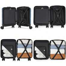 15-Inch Cabin Suitcase (40x30x20 Cm) Under-Seat Luggage, ABS/PC Hard Shell Trolley With 4 Removable 360° Swivel Wheels And 3-Digit Lock, Lightweight Small Travel Trolley For Christmas Holidays, New Year's Holidays, Solo Travel, Weekend City Breaks, Business Trips, Unisex For Women And Men - 海軍藍+黑色 - 查看 9