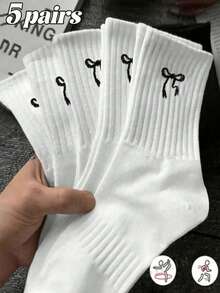 5/10/20 Đôi tất unisex đa năng, kiểu dáng thể thao và thường ngày, thiết kế nơ cổ điển, thoáng khí, dài đến giữa bắp chân, thấm hút mồ hôi, mềm mại, phù hợp cho mặc hàng ngày. - Đen và trắng - Xem 6