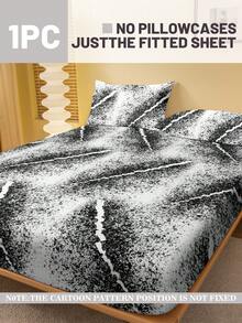 1 pieza Sábana ajustada con estampado de patrón blanco desvanecido minimalista y moderno, cubierta de cama estampada para dormitorio, protector de colchón, protector contra el polvo, ropa de cama (excluye la funda de almohada) - Multicolor - Ver 2