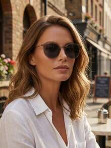 1 par de gafas de moda redondas de metal para mujer, accesorio diario - Gris - Ver 8