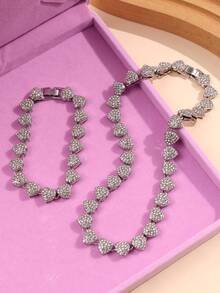 两件套心形链项链和手链套装，男女皆宜，嘻哈风格，奢华珠宝套装，情人节、生日礼物 - 愛心 - 查看 2