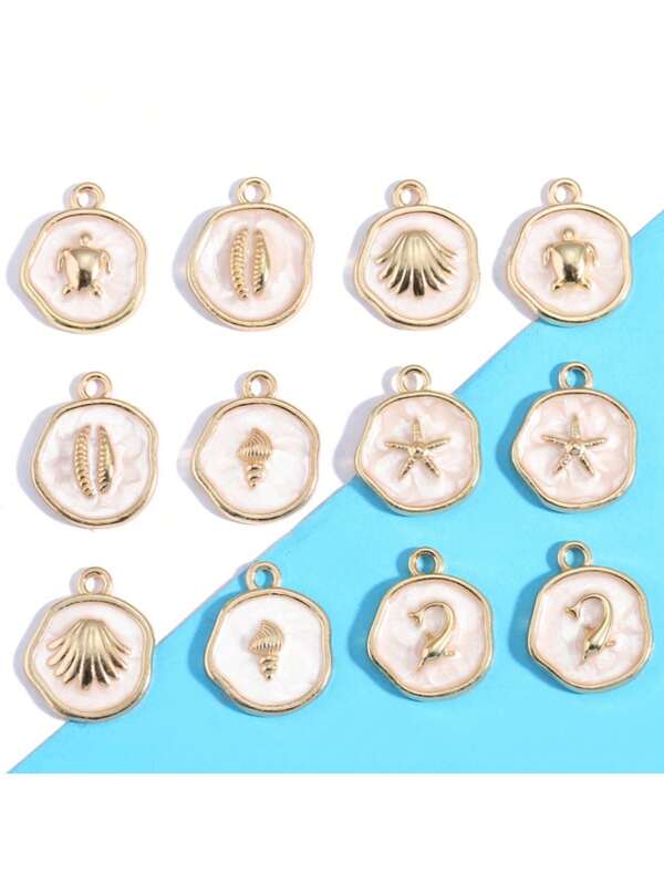 10件/套 油画浮雕海洋风格合金吊坠，适用于钥匙扣、手链、项链等DIY手工饰品配件 W632