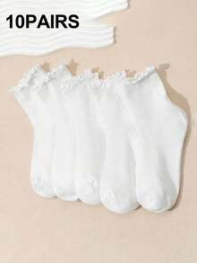 5 Pairs Cute Simple British Style Mushroom Trim Mid-Calf Socks, Autumn - Multicolor - View 7