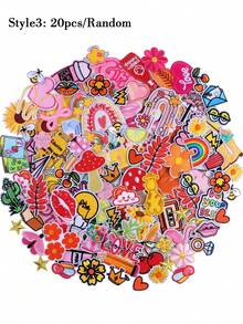 20片/30片/50片/随机蘑菇皇冠、蝴蝶结、雏菊、彩虹、字母刺绣熨烫贴片，适用于DIY服装和配饰——帽子、牛仔裤、夹克等。独特可爱的卡通刺绣贴花。 - 多色 - 查看 13