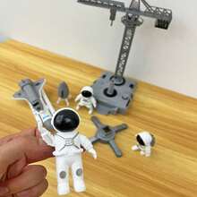 Spaceship + 3 Astronauts Launchable Rocket Center, Science Experiment Learning Cognitive Educational Aerospace Knowledge, Astronaut Model, Children Christmas Gift Toy - White - View 9