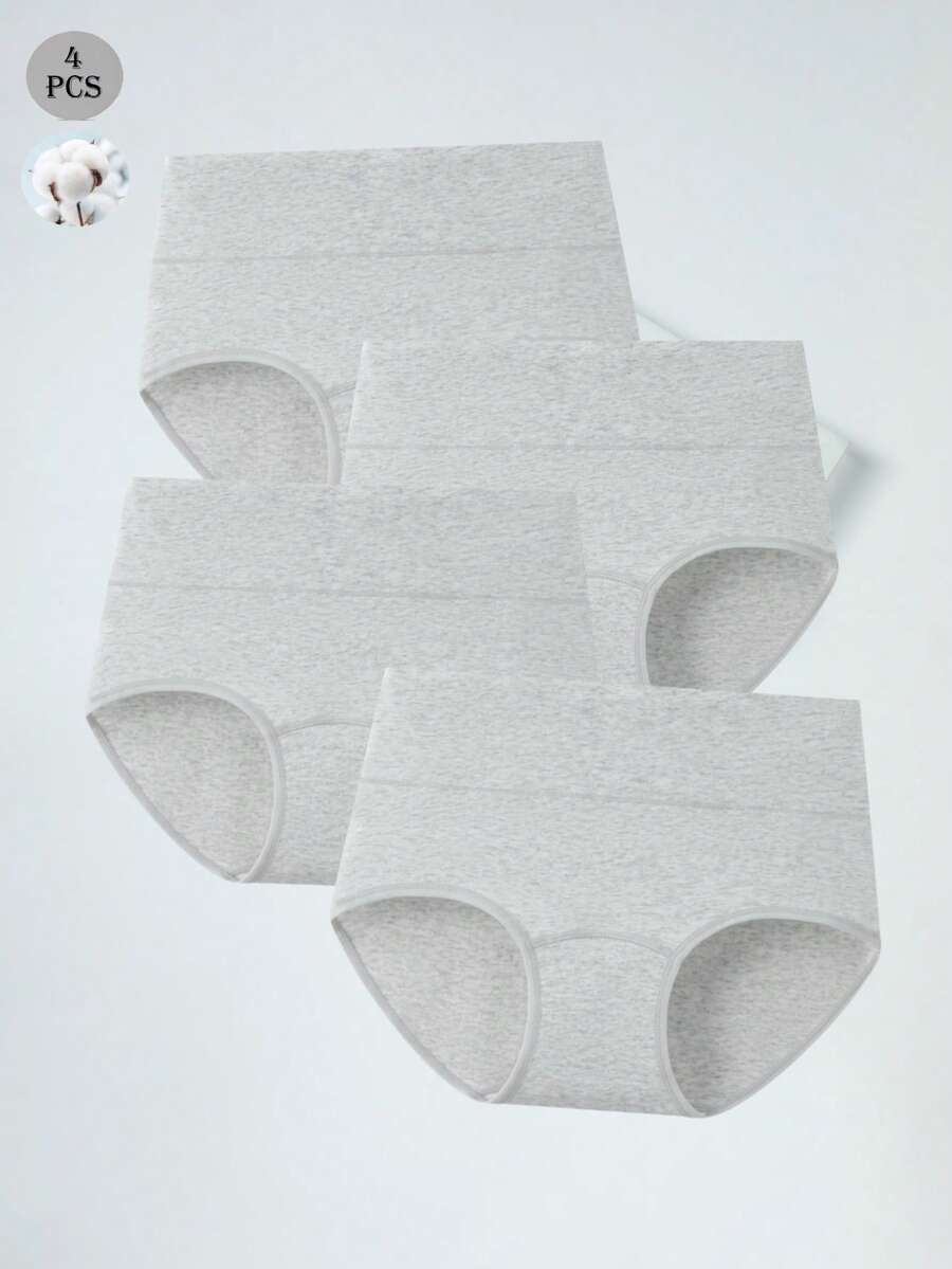 4 piezas de bragas triangulares sin costuras de cintura alta de algodón para mujer, ropa interior transpirable - Gris Claro - Ver 1