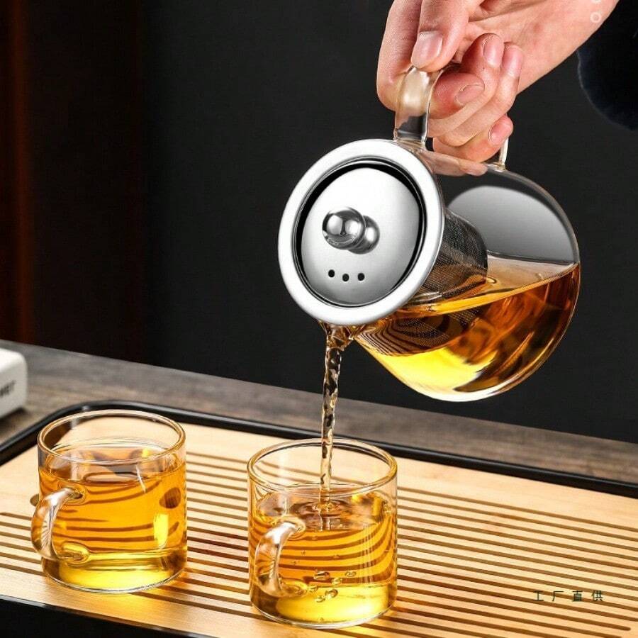 1pc Glass Teapot With Tea Strainer, Thick Heat-Resistant Glass Flower Tea Pot With Stainless Steel Filter - Multicolor - View 1