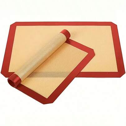 2pcs - Red/Gray Silicone Baking Mat, Reusable, Non-Stick, Heat Resistant, Silicone Baking Mat, Baking Tray Liner For Cookies, Macarons, Bread, Pastries - Oven Baking Mat