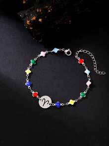 1pc Fashionable Personalized Women's 12 Zodiac Stainless Steel Enamel Bracelet, Suitable For Daily Wear - Multicolor - View 11