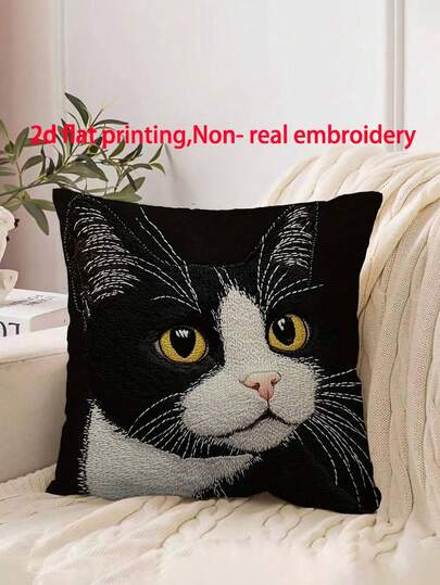 100% 涤纶装饰枕套，18x18 英寸，复古黑白燕尾服猫印花枕套，100% 涤纶，仅可手洗，编织，靠垫套适用于床、椅子、汽车（不含枕芯）