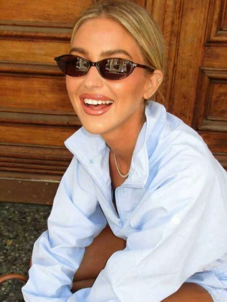 1 par de femininos ovais de verão, com hastes em cores contrastantes modernas, minimalistas e elegantes, adequados para uso diário, trabalho, ocasiões casuais, praia, férias, volta às aulas e outras ocasiões. - Marrom - Ver 1