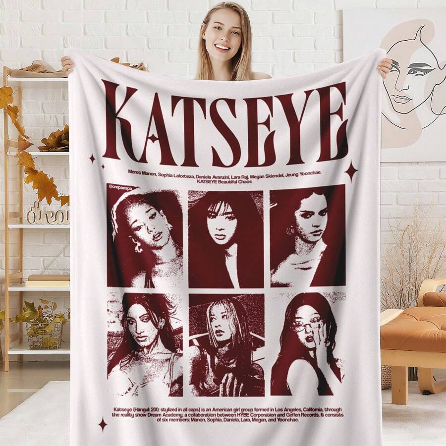 1PC KATSEYE Movie Poster Flannel Throw Blanket 50"X60" (Multiple Sizes) - Pink Filter Group Portrait & Directed By HYBE, Tapestry Wall Hanging, Room Decor, Perfect For Sofa, Bed, Office, Movie Poster Gift - nhiều màu 6 - Xem 1
