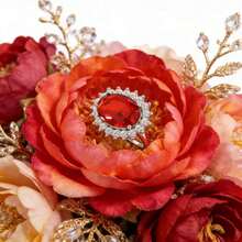 1枚人工培育红宝石夸张时尚酒红色宝石戒指，适合婚礼、派对、约会、新娘佩戴 - 紅色 - 查看 2