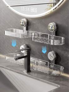 免钻孔浴室置物架，吸盘式水龙头收纳架，防水，可拆卸，自排水，适用于浴室、厨房、水槽下方，租房者和收纳达人的必备品 - 彩色 - 查看 5