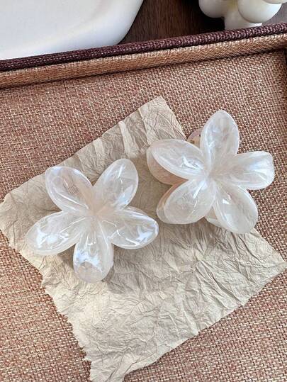 1pc Women's White Marble Flower Tie-Dye Hair Claw Clip, Suitable For Beach Vacation, Daily Use, Great Gift For Women's Day Hair Accessories,Elegant Hair Clips,Women Hair Clutch
