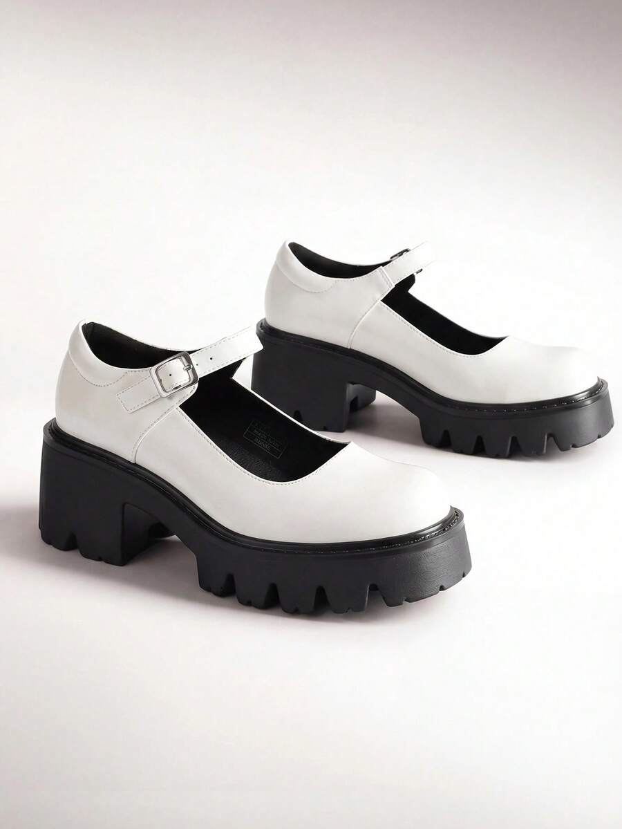 Women's Mary Janes Shoes Platform Chunky Low Heels Comfortable Cute Pumps Round Toe Ankle Strap Woman Shoes - 白色 - 查看 1