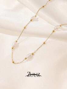 1pc Stainless Steel Bead Pearl Necklace Women Chain Choker Female Jewelry Best Friends Gifts - 鍊式項鍊 - 查看 6
