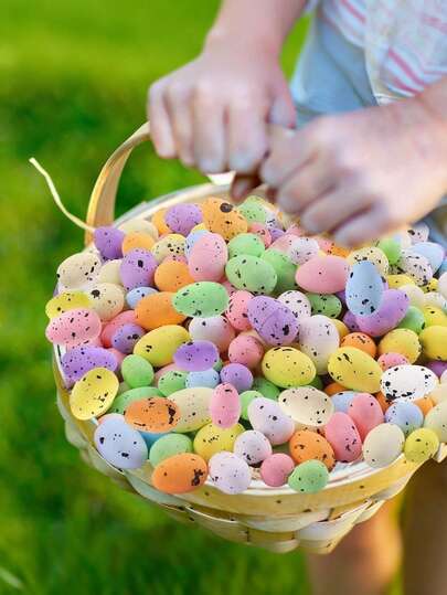 100pcs Easter Decorative Eggs, Mini Easter Eggs, Pastel Easter Eggs, Speckled Foam Eggs, Easter Egg Ornaments, Foam Easter Eggs, Easter Decorations, Painted Faux Bird Eggs, For Party Supplies,Wedding Decor,Wedding Decorations,Room Decor