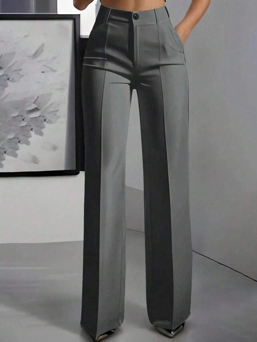Women's Solid Color Button Pocket Zipper Elegant Multifunctional Suit Pants, Suitable For Commuting, Spring/Summer - Dark Grey - View 1
